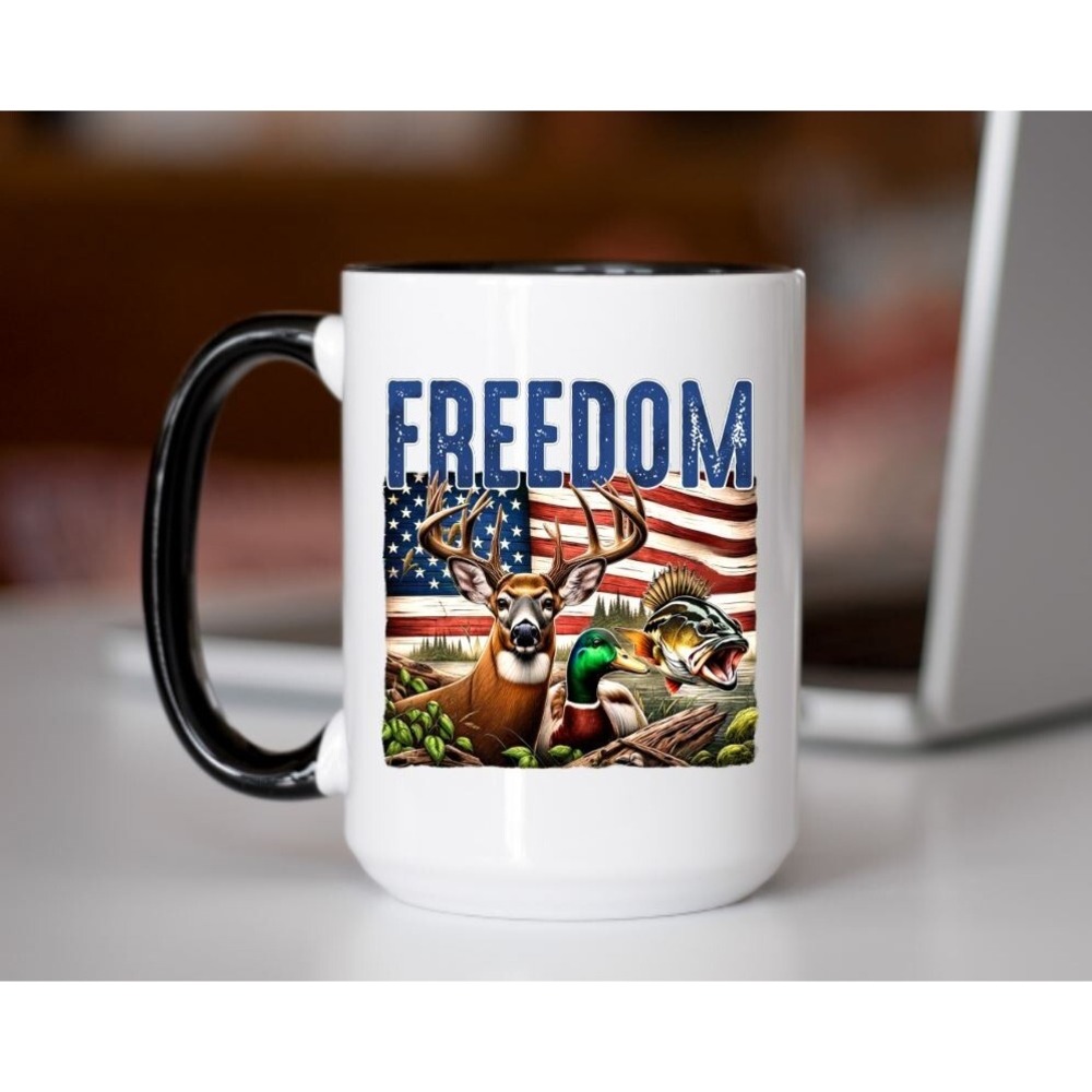 Freedom Hunting and Fishing Coffee Cup, Hunting Dad Coffee Cup‎